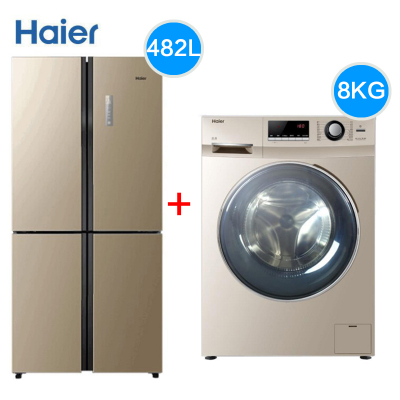 海尔(Haier) BCD-482FDPT低温净味4D匀冷冰箱+海尔G80629HB14G全自动滚筒洗烘一体高温筒自洁